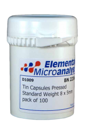 Tin Capsules Pressed Standard Weight 8 x 5mm pack of 100